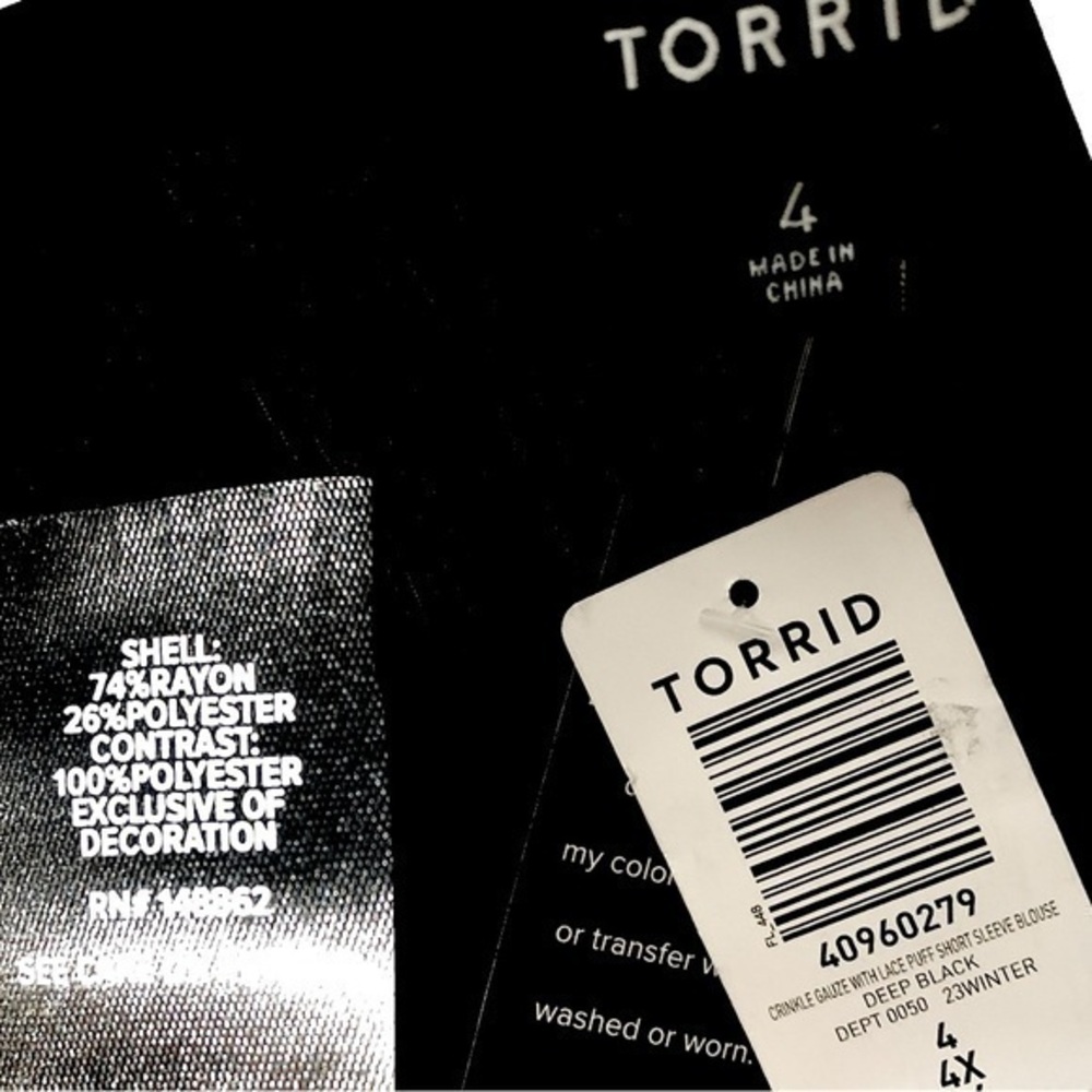 TORRID Crinkle Gauze With Lace Puff Short Sleeve‎ Blouse NWT - Picture 8 of 8